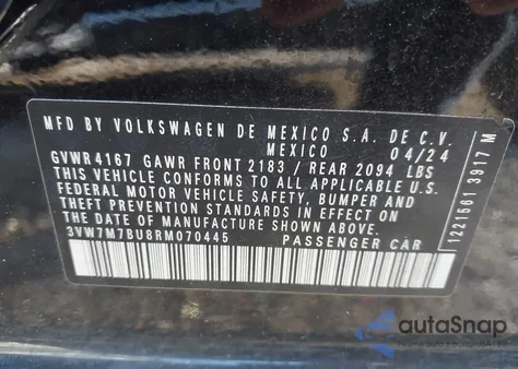 2024 Volkswagen Jetta 1.5T Se из США, поврежденный, VIN 3VW7M7BU8RM070445